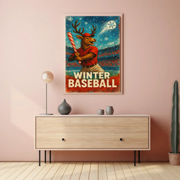 Winter Baseball Deer Poster: Festive Sports Art