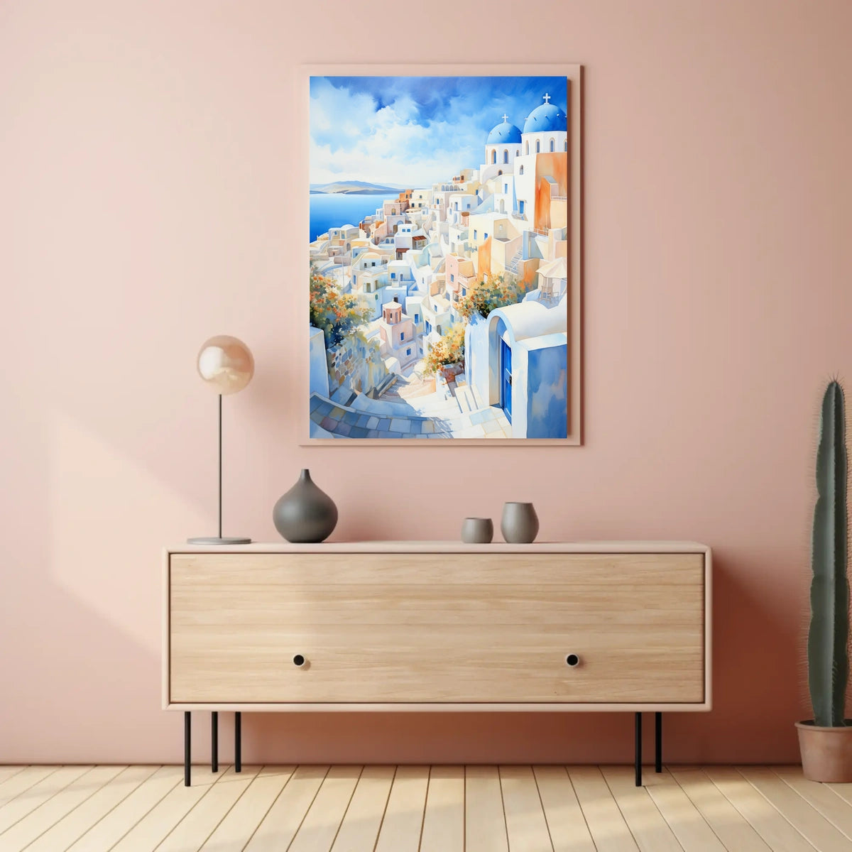 Santorini-Inspired Coastal Town Travel Poster