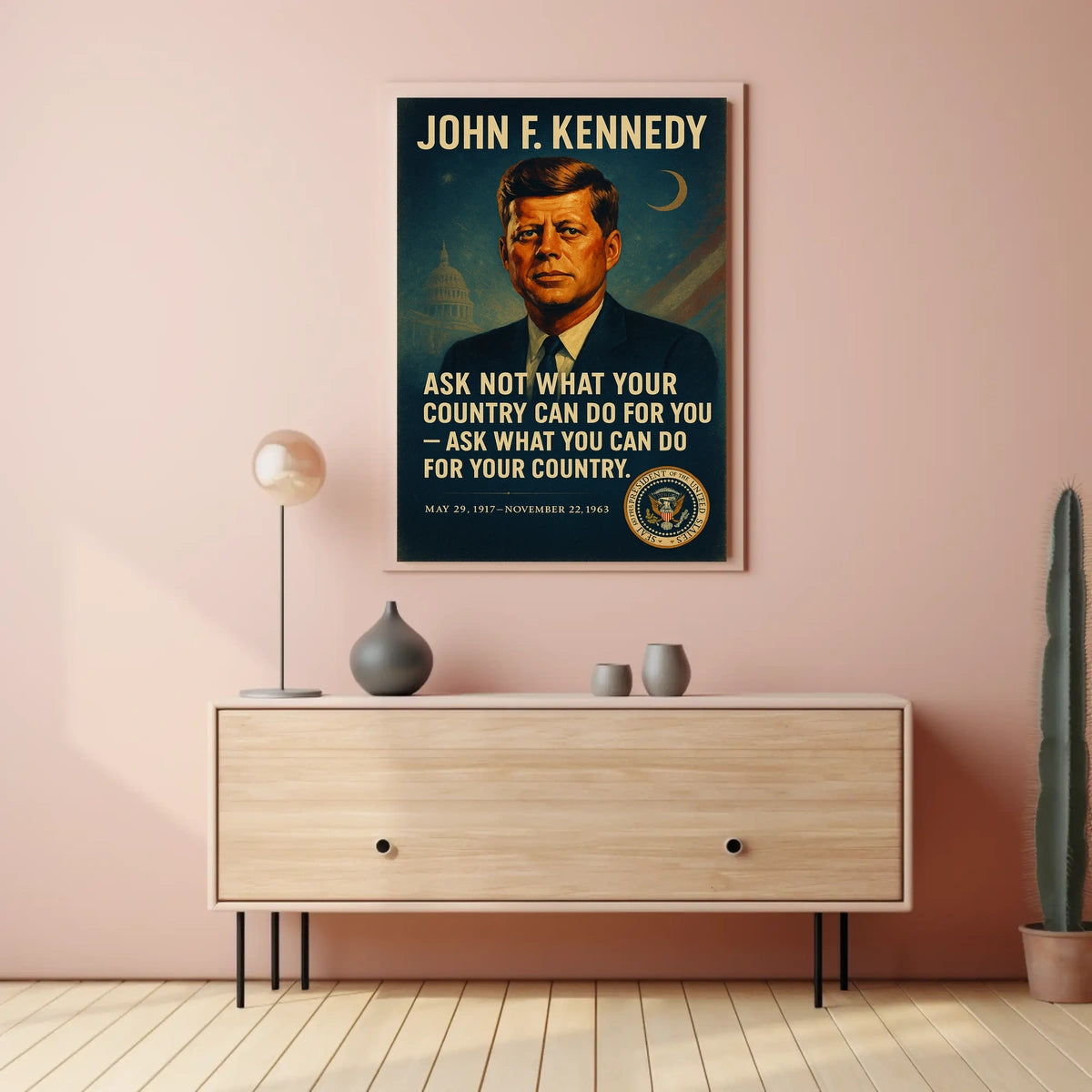 JFK Inspirational Patriotic Vintage Poster with Quote