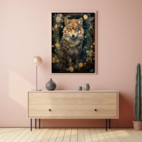Majestic Wolf In Floral Frame Poster PosterGoat