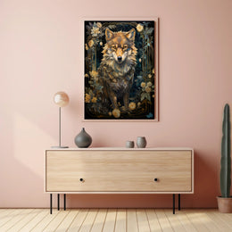Majestic Wolf In Floral Frame Poster PosterGoat