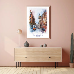 Glasgow Street Scene Vibrant Urban Cityscape Poster PosterGoat
