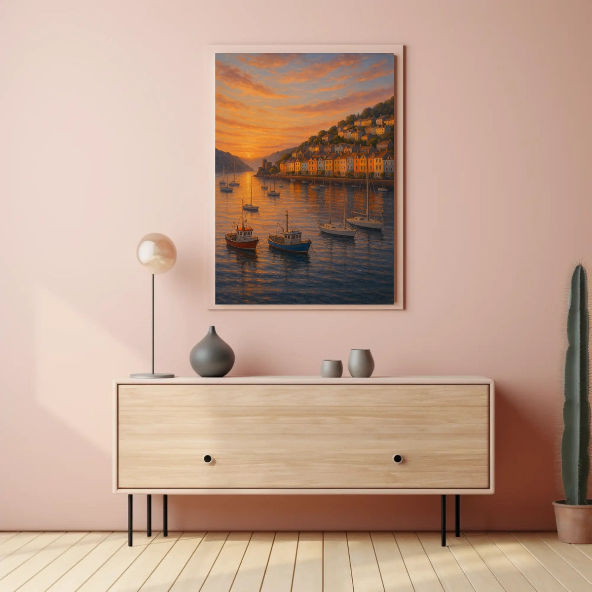 Dartmouth Harbour Sunset Pastel Rowhouses Travel Poster