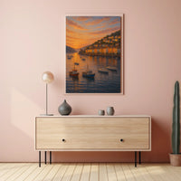 Dartmouth Harbour Sunset Pastel Rowhouses Travel Poster
