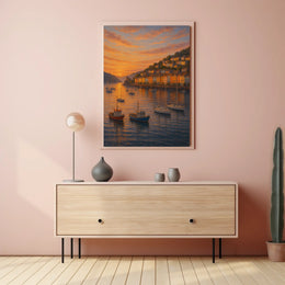 Dartmouth Harbour Sunset Pastel Rowhouses Travel Poster