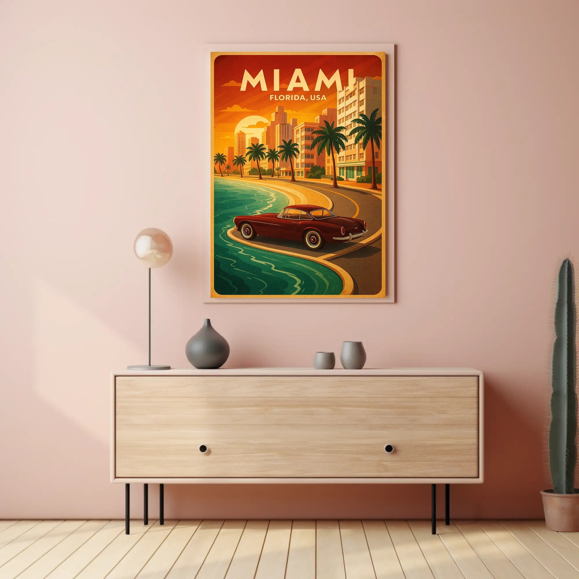Miami Coastal Drive Vintage Travel Advertisement Poster