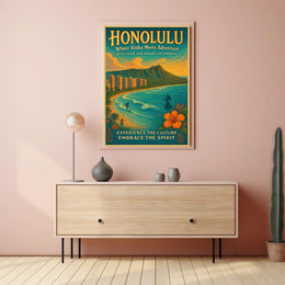 Honolulu Adventure Vintage Hawaiian Poster Print