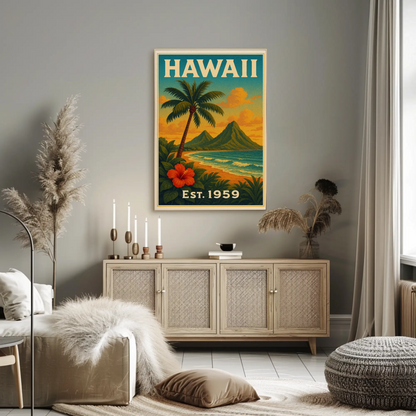 Hawaii Coastline Hibiscus Sunset View Poster