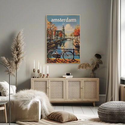 Amsterdam Autumn Canal Bike Ride Travel Poster