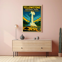 Yellowstone Geyser Adventure Vintage National Park Poster