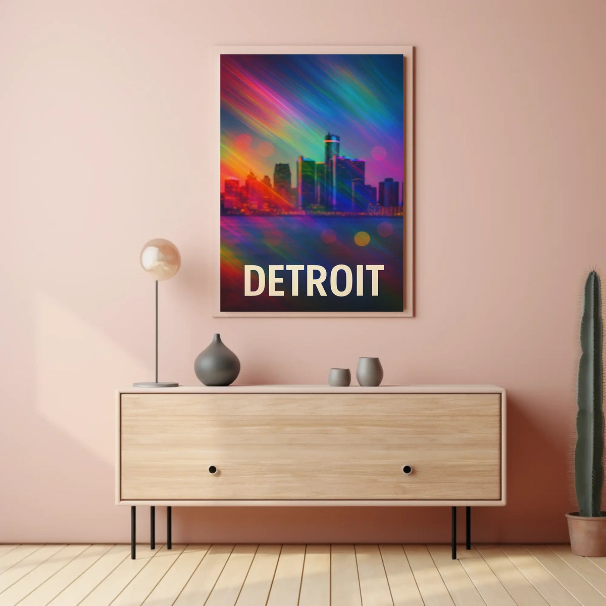 Vibrant Detroit Skyline Digital Painting Poster