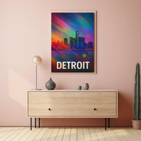 Vibrant Detroit Skyline Digital Painting Poster