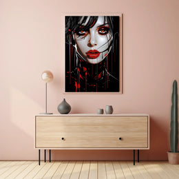 Enigmatic Portrait In Red And Black Poster