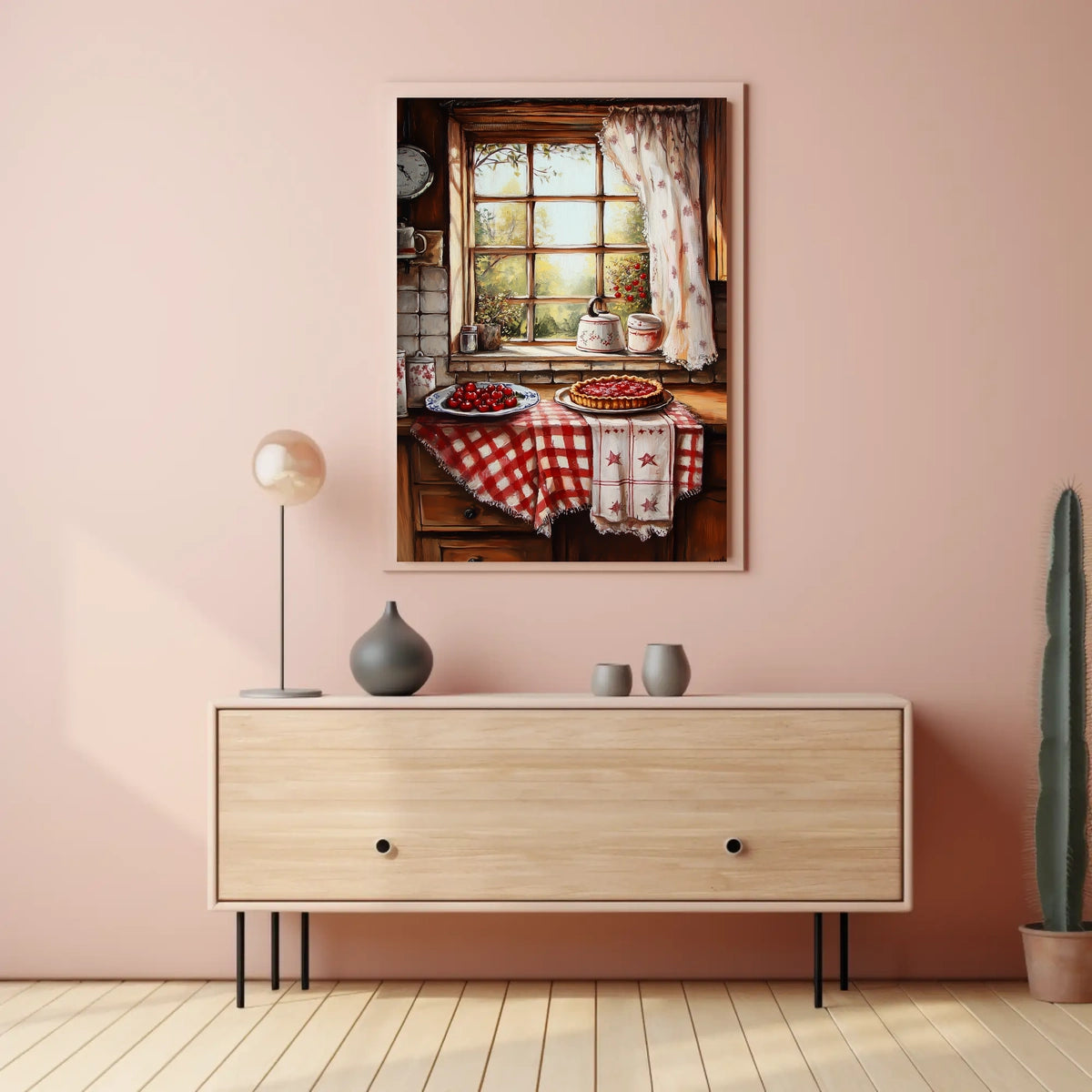 Cozy Grandma Kitchen With Cherry Pie Scene Vintage Poster