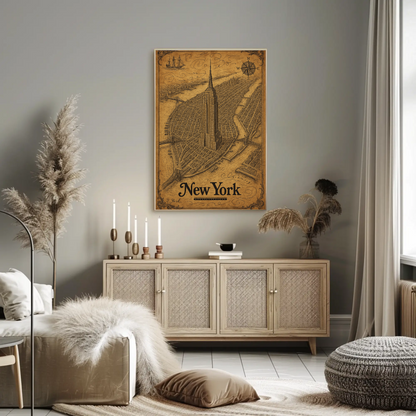 Vintage Empire State Building Old Map Poster
