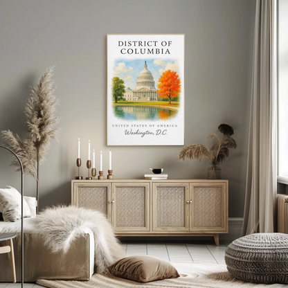 Washington DC Capitol Autumn Reflection Travel Poster