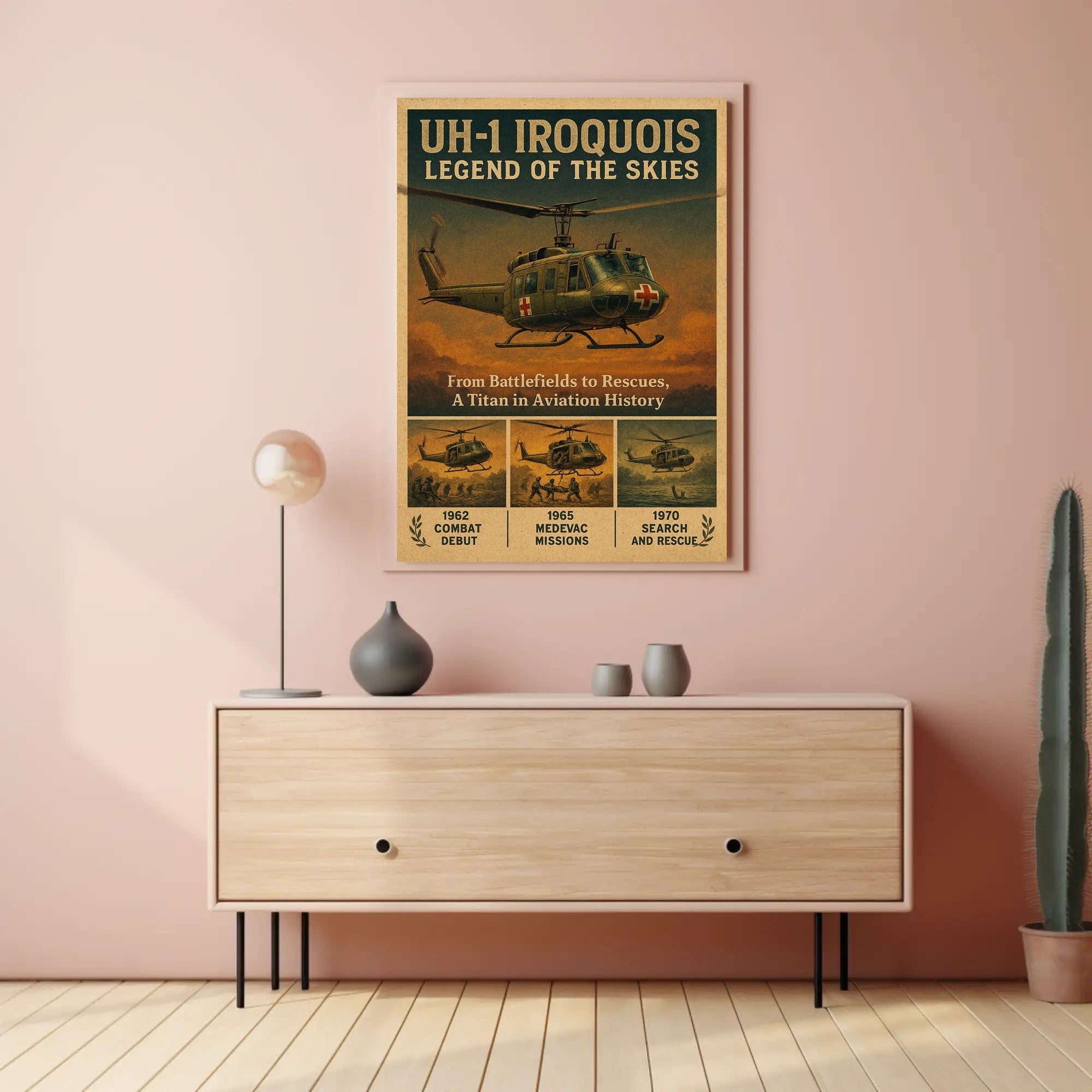 UH 1 Iroquois Vintage Aviation Poster Wall Art