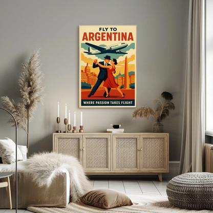 Fly To Argentina Dance And Skyline Travel Poster