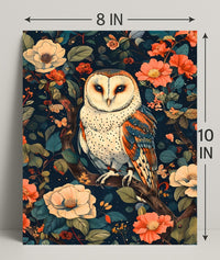 Barn Owl Amid Enchanted Flora: Artistic Animal Poster