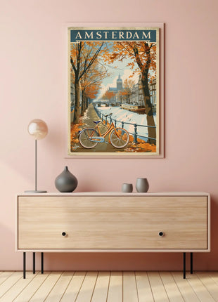 Amsterdam Autumn Canal Vintage Travel Art Poster