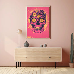 Pink Skull Surreal Flowers Gears Poster