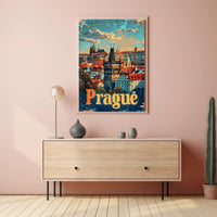 Prague Skyline Art Deco Travel Poster