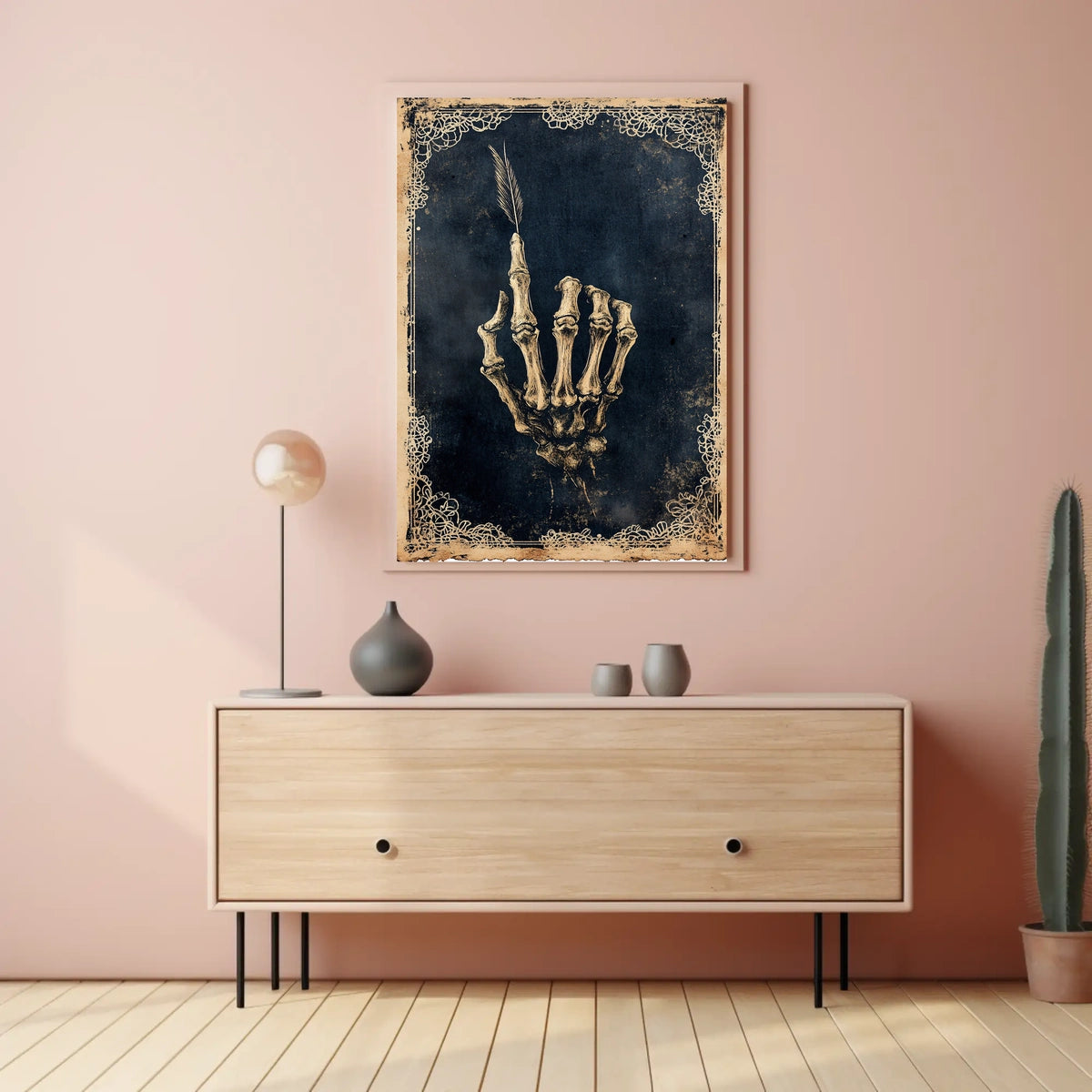 Skeletal Hand with Feather Artistic Abstract Poster