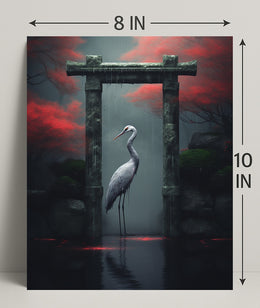 Tranquil Crane In A Mystical Garden Poster