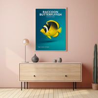 Raccoon Butterflyfish Hyper-realistic 3D Render Poster
