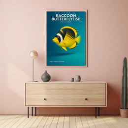 Raccoon Butterflyfish Hyper-realistic 3D Render Poster