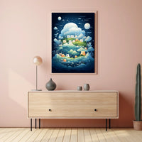 Whimsical Nightscape Poster with Dreamy Bear Creatures