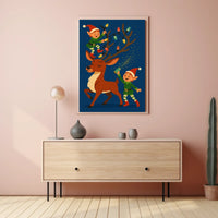 Holiday Cheer With Elves And Reindeer Poster