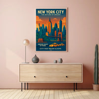 New York City Skyline Poster Dreamy Urban Wall Art Decor