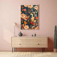 Vibrant Woodpecker Floral Paradise Poster