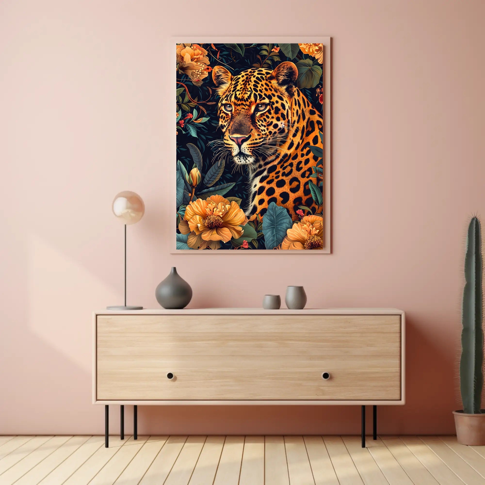 Majestic Leopard in Bloom Wall Art Print
