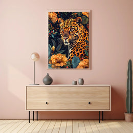 Majestic Leopard in Bloom Wall Art Print