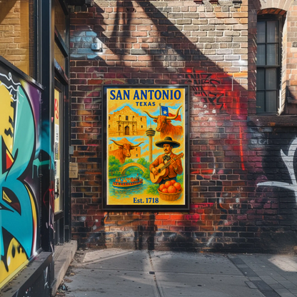 San Antonio Texas Poster With Alamo Vintage Travel Poster