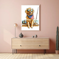 Golden Retriever Fishing Scene Artwork Home Decor Poster
