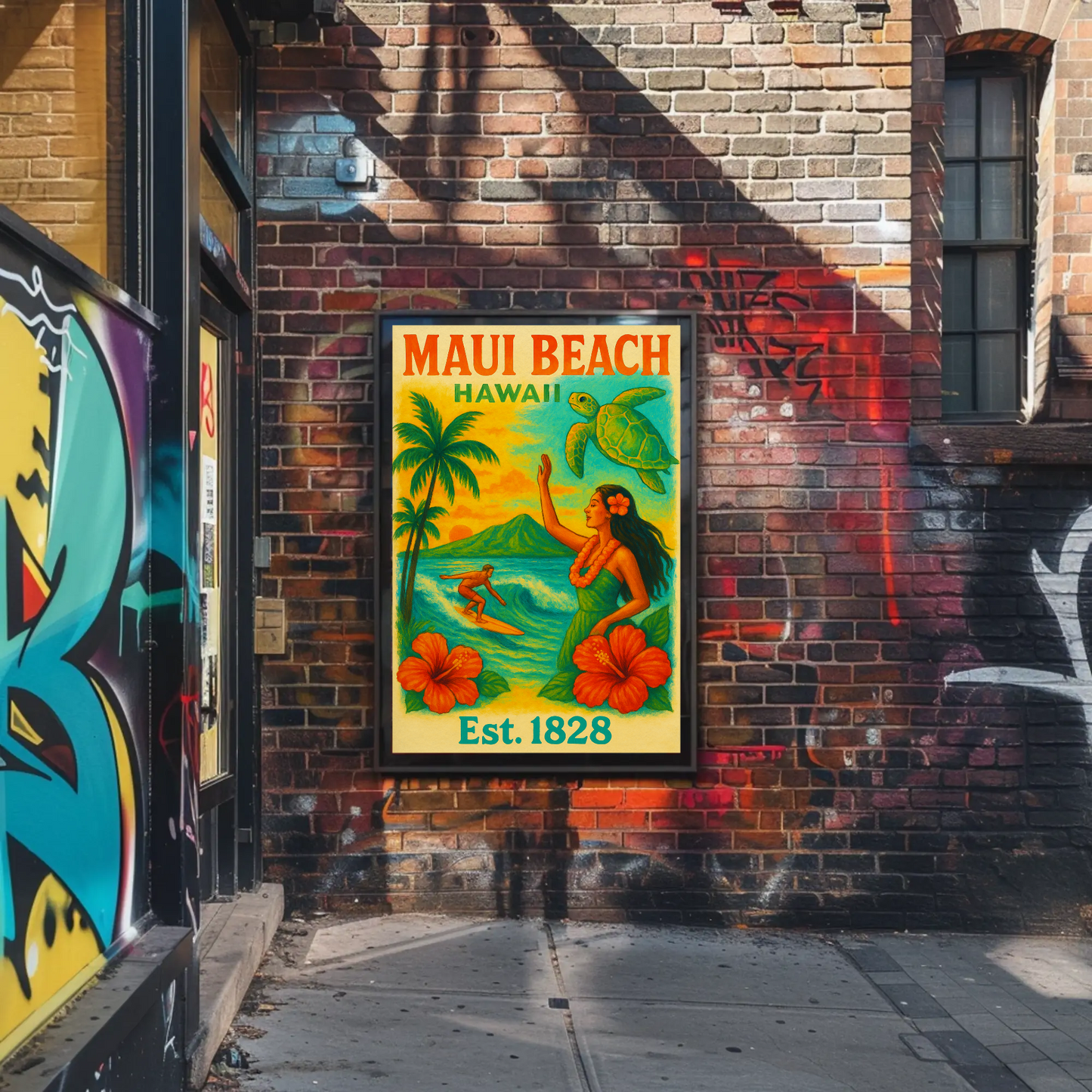 Maui Beach Hawaii Surf Dancer Est 1828 Vintage Travel Poster