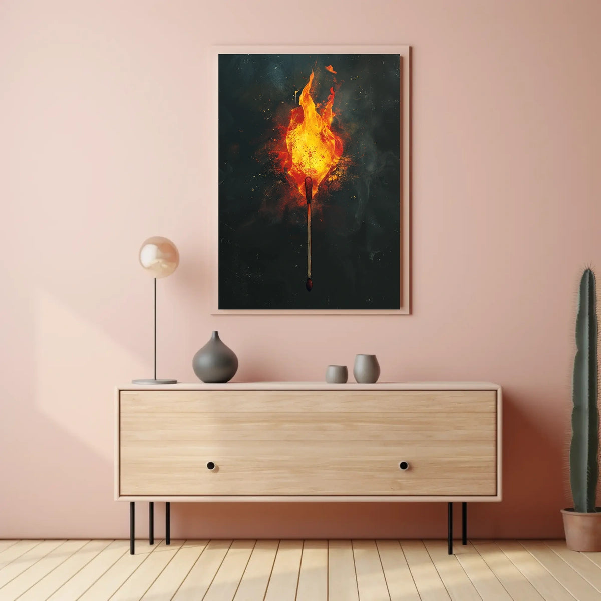Ignite Your Space: Ablaze Matchstick Art Poster