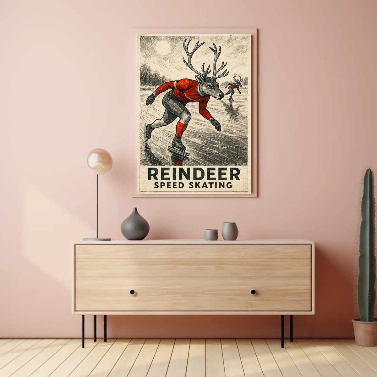 Whimsical Reindeer Skating Vintage Sports Poster