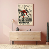 Whimsical Reindeer Skating Vintage Sports Poster