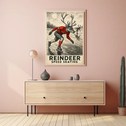 Whimsical Reindeer Skating Vintage Sports Poster