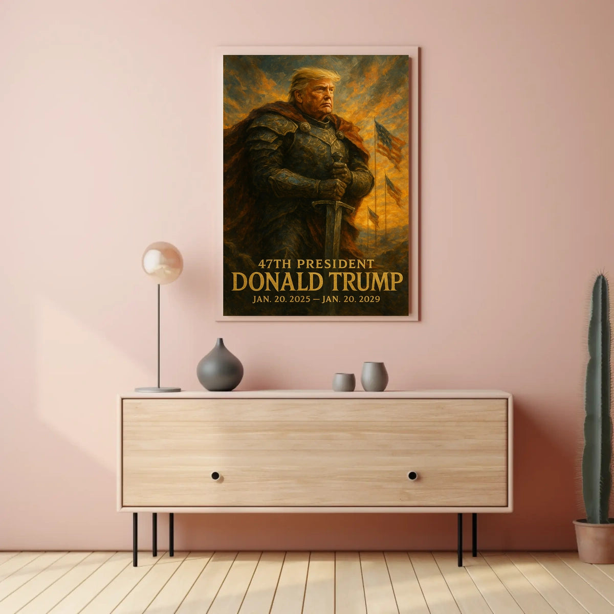 Donald Trump Resolute Defender Knight Armor Digital Painting Patriotic Leadership Poster