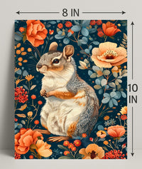 Whimsical Squirrel and Flowers Vibrant Animal Poster