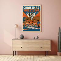 Christmas Wrestling Reindeer Vintage Holiday Poster Art