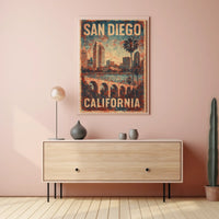 San Diego Skyline Art Deco Vintage Travel Collectors Poster