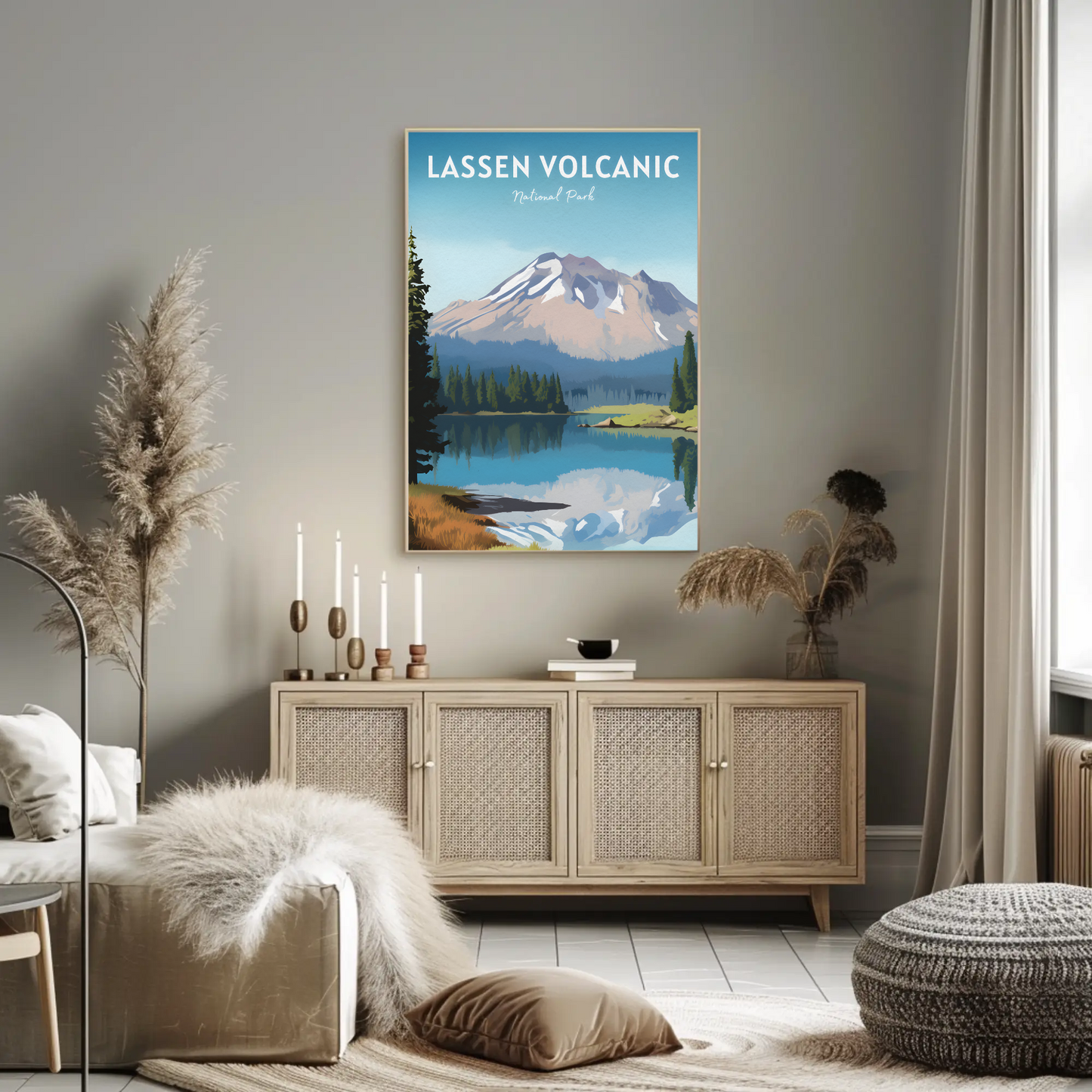 Lassen Volcanic National Park Mountain Lake Nature Travel Poster