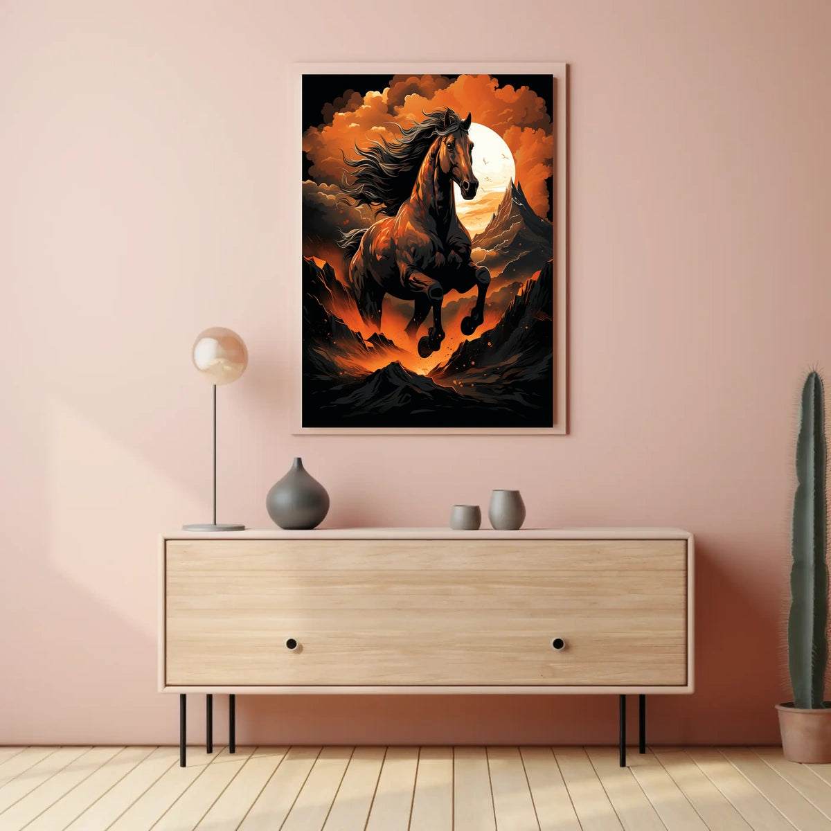 Majestic Stallion In Fiery Landscape Poster
