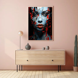 Fragmented Mosaic Female Face: Abstract Art Poster